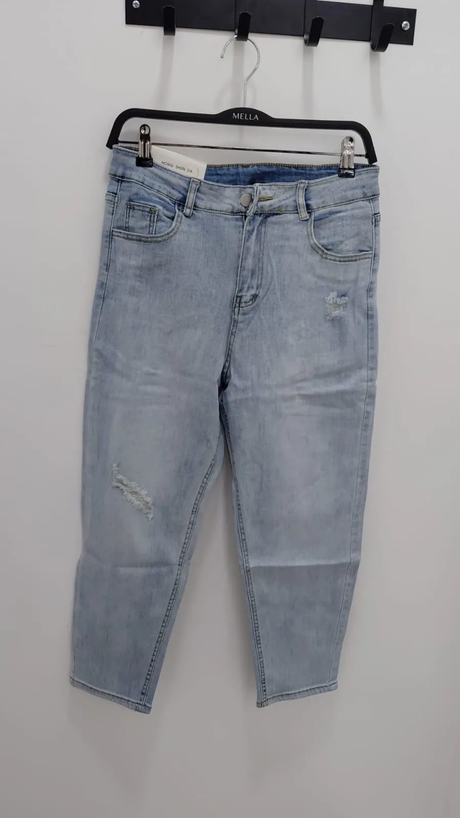 Jeans dÃ©lavÃ© trouÃ© en avant 8805#