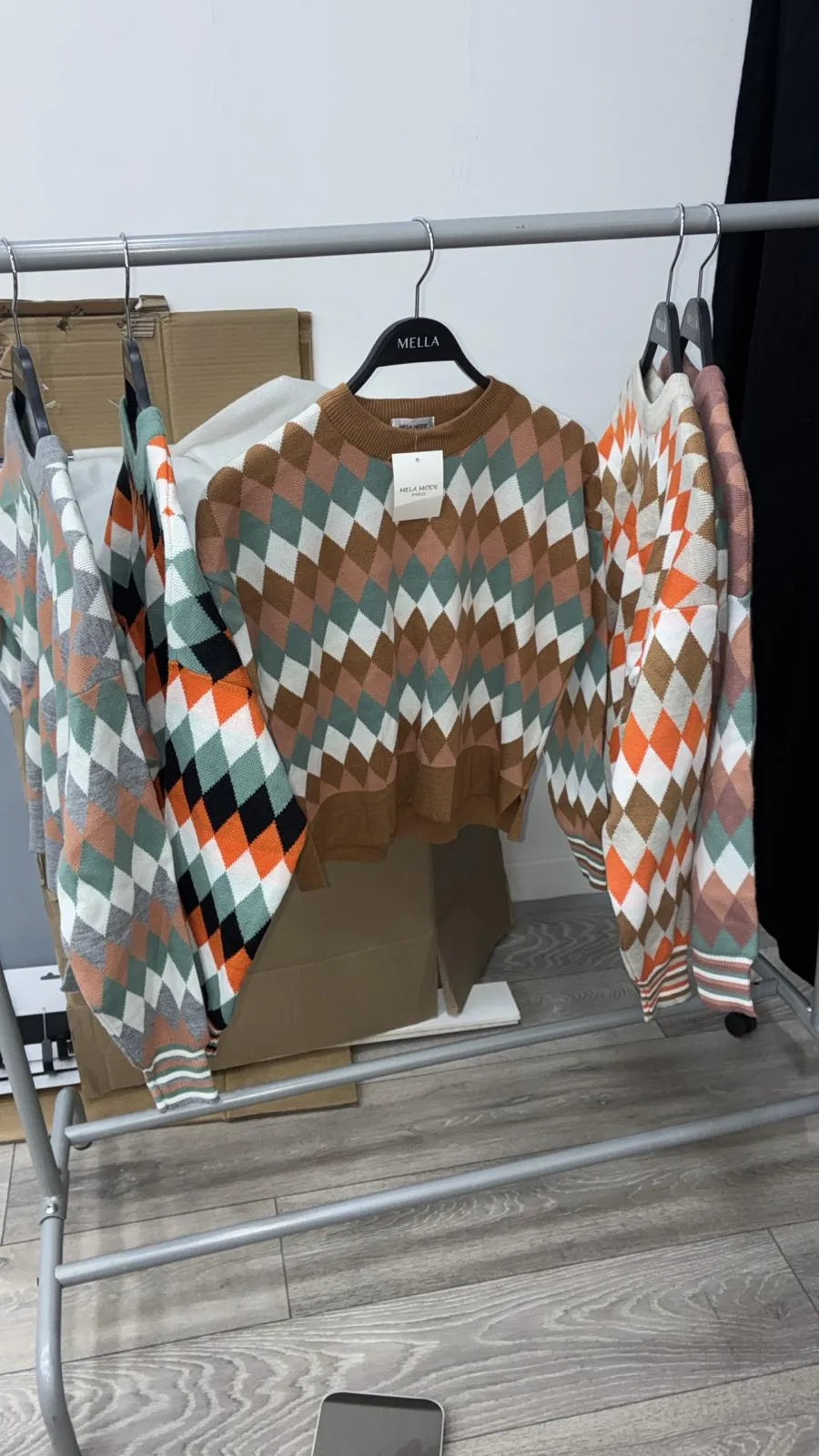 Pull col rond court motif losange 31426121
