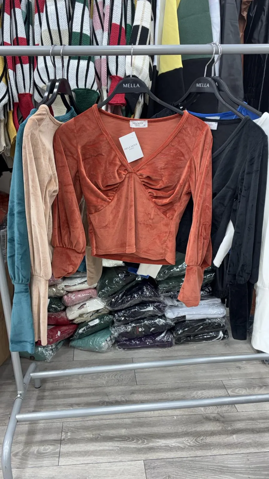 Top velour col V ---